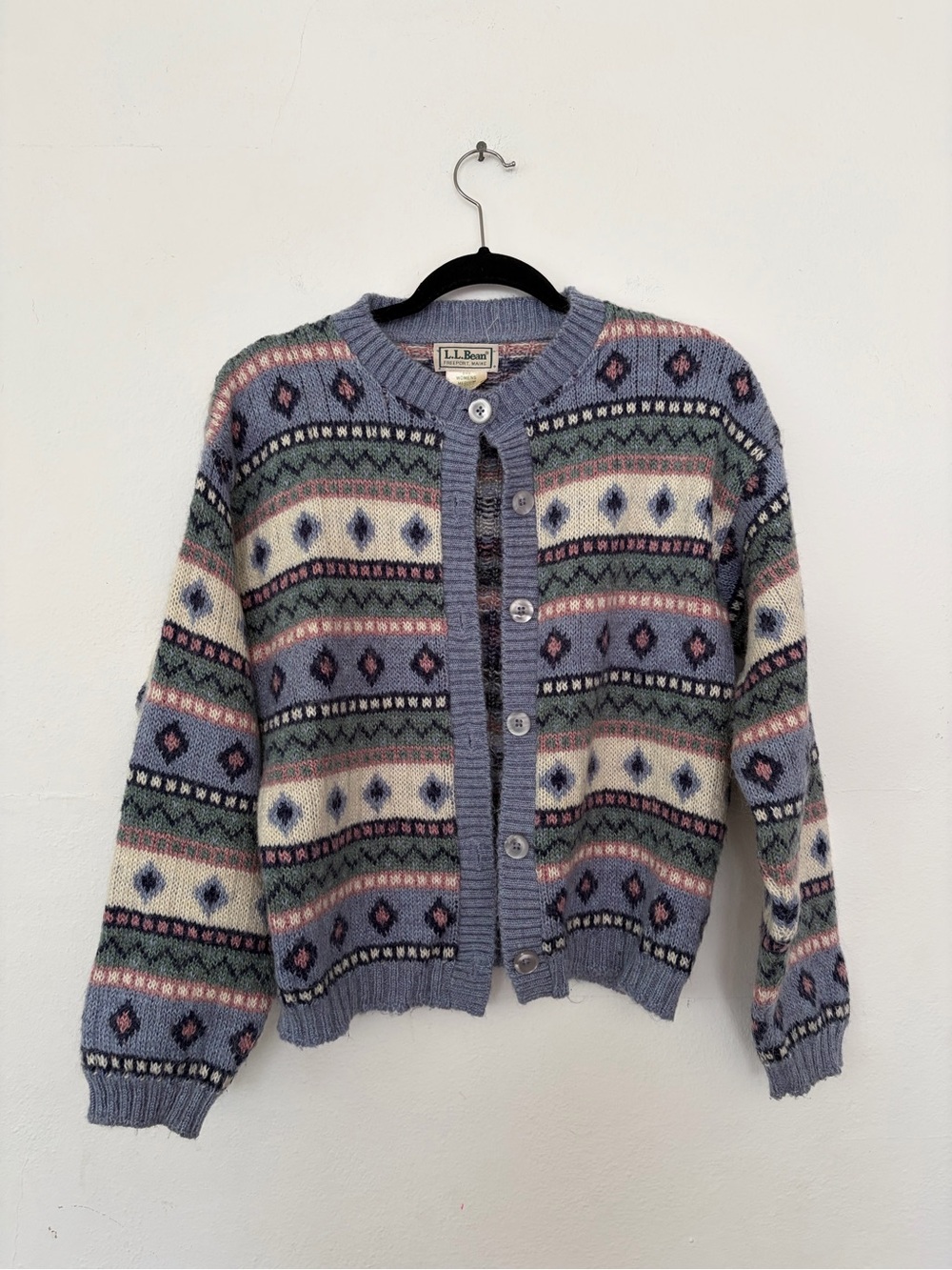 L.L. Bean Fair Isle Button-Front Cardigan Vintage